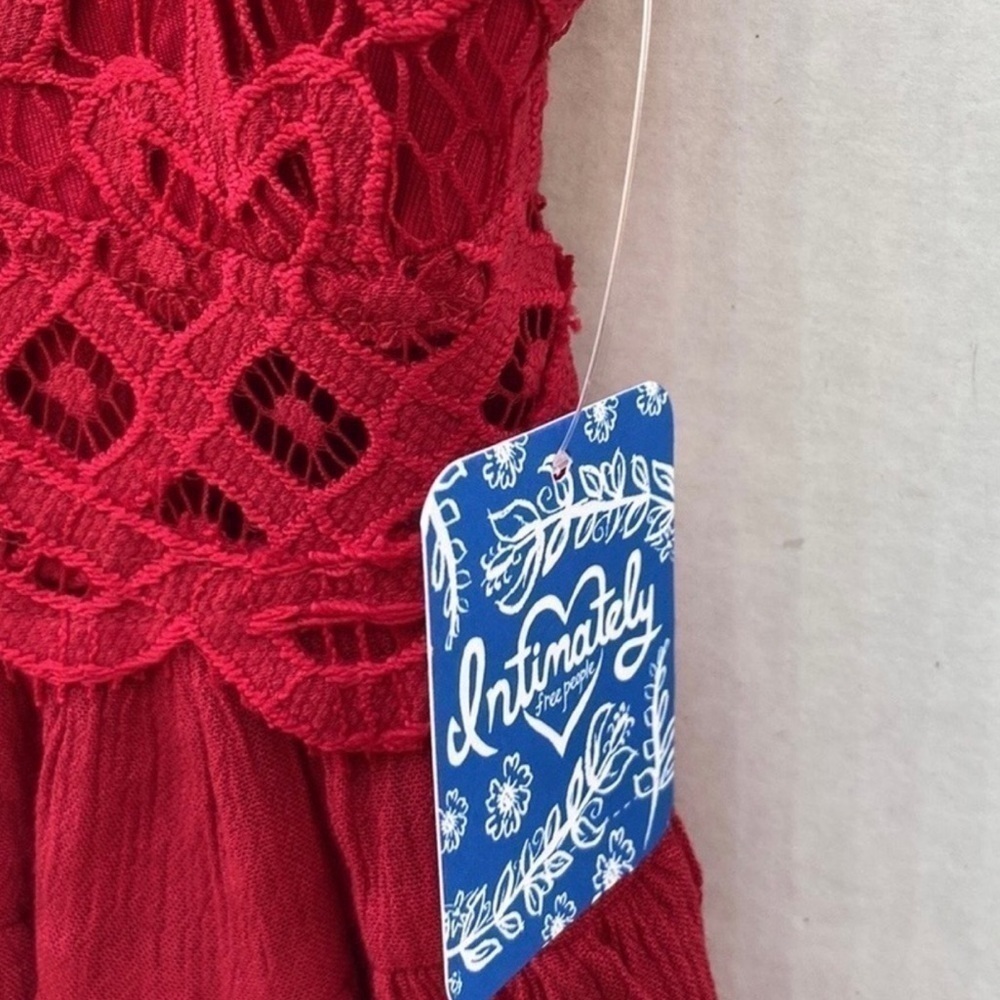 NWT Free People Women’s Adella Lace Ruffled Cami Top Cherry Red Size X-Small - Picture 11 of 13